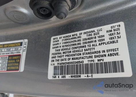 2019 Honda Cr-V Ex-L z USA, uszkodzony, nr VIN 7FARW2H8XKE040543